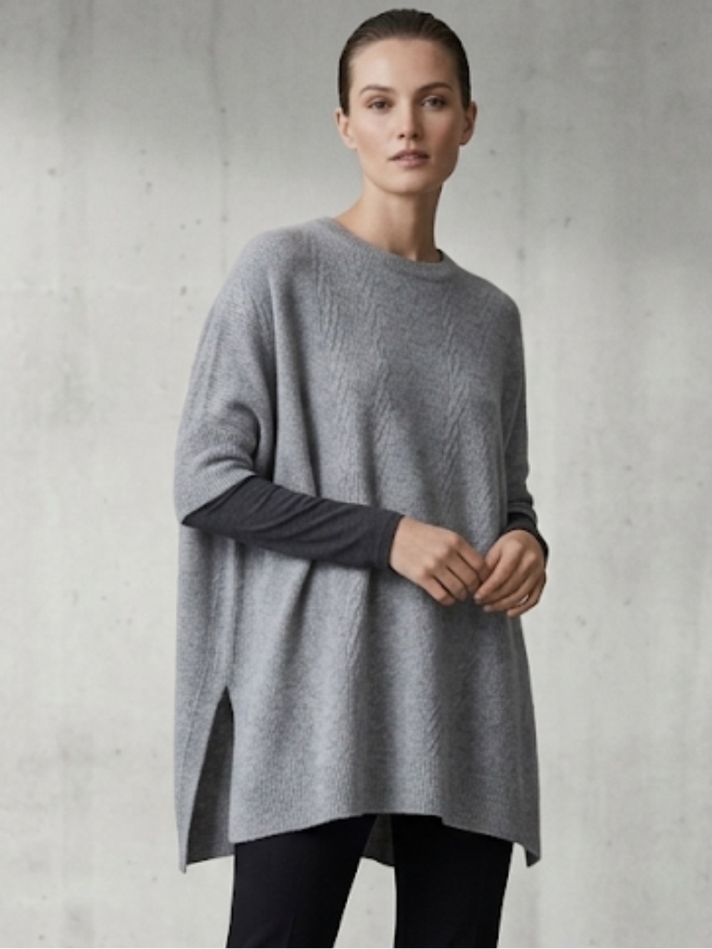 Vintage Light Grey Cable Knit Cashmere Poncho Oversized Boxy